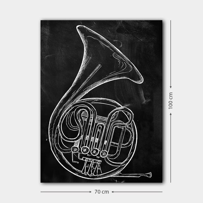 Lerretsbilde 70x100 cm - Stilisert tegning av et valthorn - Hvit / Svart - Interiør - Maleri & posters - Lerretsbilder