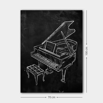 Lerretsbilde 70x100 cm - Stilisert tegning av et piano med en benk - Hvit / Svart - Interiør - Maleri & posters - Lerretsbilder