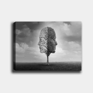 Lerretsbilde 70x100 cm - Stilisert trestruktur som danner en ansiktsprofil i svart-hvitt - Svart / Hvit / Grå - Interiør - Maleri & posters - Lerretsbilder
