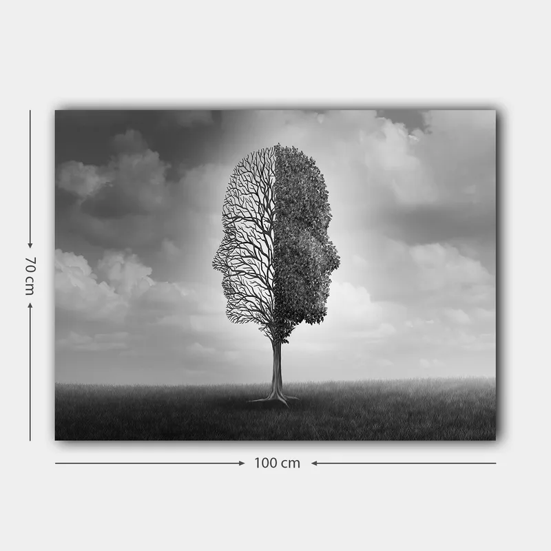 Lerretsbilde 70x100 cm - Stilisert trestruktur som danner en ansiktsprofil i svart-hvitt - Svart / Hvit / Grå - Interiør - Maleri & posters - Lerretsbilder