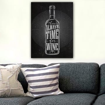 Lerretsbilde 70x100 cm - Stilisert vinflaske med teksten There's always time for wine i et moderne design - Svart / Hvit - Interiør - Maleri & posters - Lerretsbilder