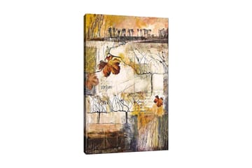 Lerretsbilde 70x100 cm - Stilisert vingård med høstblader og abstrakte linjer - Gull / Brun / Beige - Interiør - Maleri & posters - Lerretsbilder