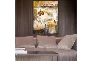 Lerretsbilde 70x100 cm - Stilisert vingård med høstblader og abstrakte linjer - Gull / Brun / Beige - Interiør - Maleri & posters - Lerretsbilder
