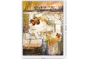 Lerretsbilde 70x100 cm - Stilisert vingård med høstblader og abstrakte linjer - Gull / Brun / Beige - Interiør - Maleri & posters - Lerretsbilder