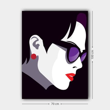 Lerretsbilde 70x100 cm - Stilisert profil av en kvinne med solbriller og rød leppestift - Svart / Hvit / Lilla - Interiør - Maleri & posters - Lerretsbilder