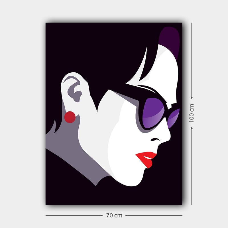 Lerretsbilde 70x100 cm - Stilisert profil av en kvinne med solbriller og rød leppestift - Svart / Hvit / Lilla - Interiør - Maleri & posters - Lerretsbilder