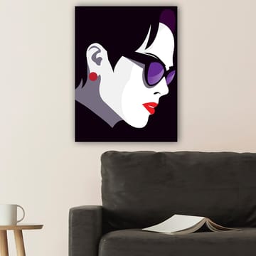 Lerretsbilde 70x100 cm - Stilisert profil av en kvinne med solbriller og rød leppestift - Svart / Hvit / Lilla - Interiør - Maleri & posters - Lerretsbilder
