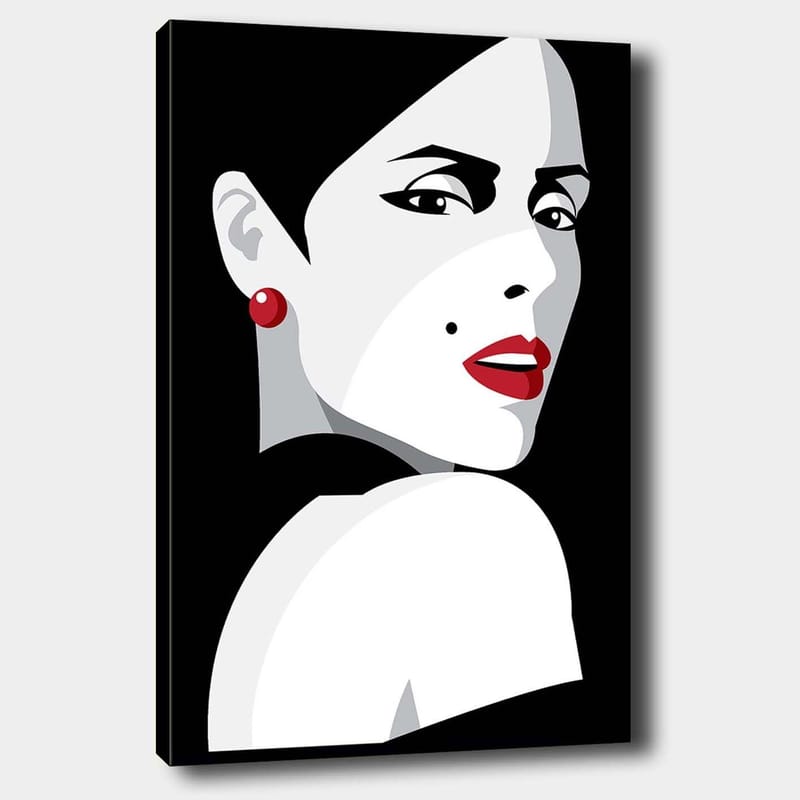 Lerretsbilde 70x100 cm - Stilisert portrett av en kvinne med et dramatisk utseende - Rød / Svart / Hvit - Interiør - Maleri & posters - Lerretsbilder