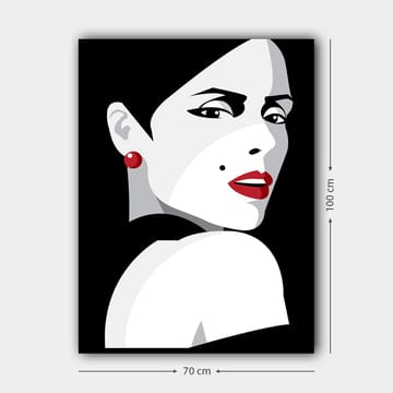 Lerretsbilde 70x100 cm - Stilisert portrett av en kvinne med et dramatisk utseende - Rød / Svart / Hvit - Interiør - Maleri & posters - Lerretsbilder