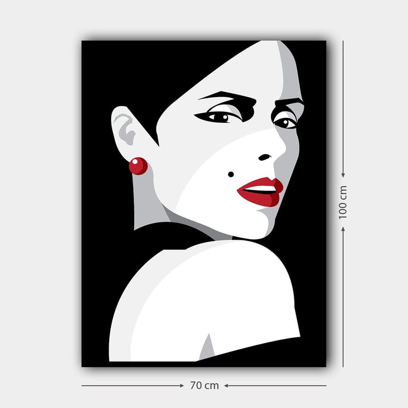 Lerretsbilde 70x100 cm - Stilisert portrett av en kvinne med et dramatisk utseende - Rød / Svart / Hvit - Interiør - Maleri & posters - Lerretsbilder