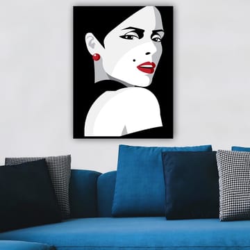 Lerretsbilde 70x100 cm - Stilisert portrett av en kvinne med et dramatisk utseende - Rød / Svart / Hvit - Interiør - Maleri & posters - Lerretsbilder