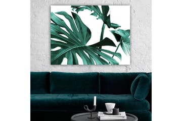Lerretsbilde 70x100 cm - Stiliserte grønne palmeblader mot hvit bakgrunn - Mørkegrønn / Turkis - Interiør - Maleri & posters - Lerretsbilder