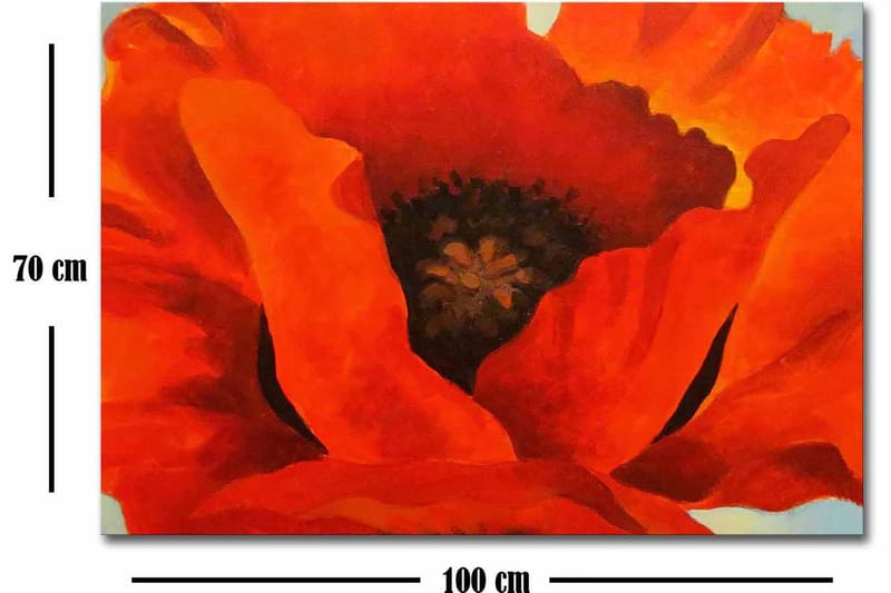 Lerretsbilde 70x100 cm - Stor, fargerik valmue med intense røde og oransje toner - Rød / Oransje - Interiør - Maleri & posters - Lerretsbilder