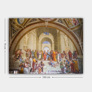 Lerretsbilde 70x100 cm - Stor samling av filosofer og tenkere i en praktfull arkitektonisk setting - Blå / Rød / Beige - Interiør - Maleri & posters - Lerretsbilder