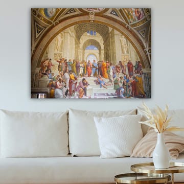 Lerretsbilde 70x100 cm - Stor samling av filosofer og tenkere i en praktfull arkitektonisk setting - Blå / Rød / Beige - Interiør - Maleri & posters - Lerretsbilder