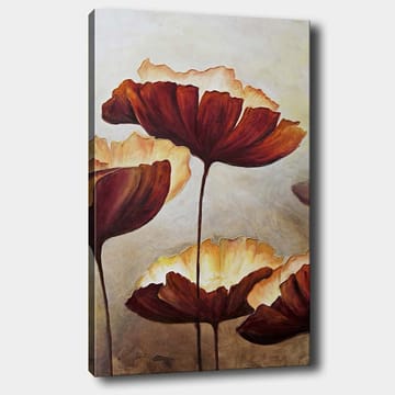 Lerretsbilde 70x100 cm - Store, stiliserte blomster i varme toner - Mørk rød / Kremhvit - Interiør - Maleri & posters - Lerretsbilder