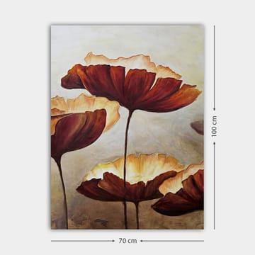 Lerretsbilde 70x100 cm - Store, stiliserte blomster i varme toner - Mørk rød / Kremhvit - Interiør - Maleri & posters - Lerretsbilder