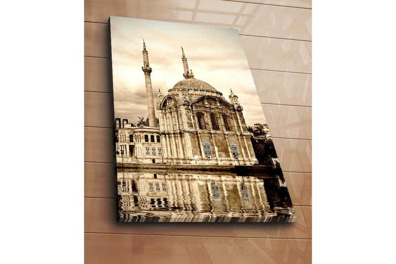 Lerretsbilde 70x100 cm - Storslått moské med kuppel og minareter speilet i vannet - Beige / Brun / Svart - Interiør - Maleri & posters - Lerretsbilder