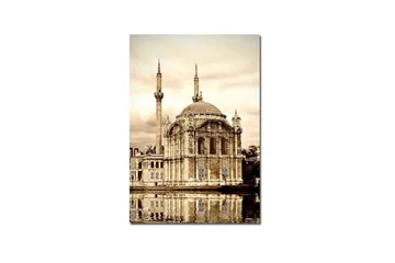 Lerretsbilde 70x100 cm - Storslått moské med kuppel og minareter speilet i vannet - Beige / Brun / Svart - Interiør - Maleri & posters - Lerretsbilder