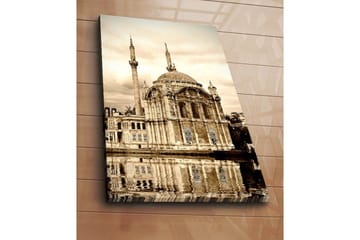 Lerretsbilde 70x100 cm - Storslått moské med kuppel og minareter speilet i vannet - Beige / Brun / Svart - Interiør - Maleri & posters - Lerretsbilder