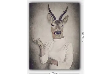 Lerretsbilde 70x100 cm - Surrealistisk bilde av en mann med et hjortehode som gestikulerer med hånden - Beige / Grå / Brun - Interiør - Maleri & posters - Lerretsbilder