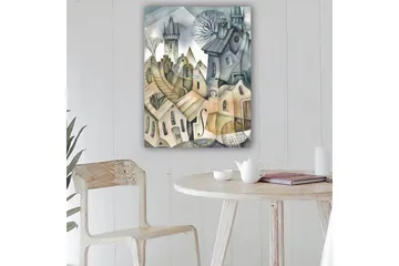 Lerretsbilde 70x100 cm - Surrealistisk bybilde med bølgende hus og tårn som skaper en drømmeaktig atmosfære - Grå / Beige / Hvit - Interiør - Maleri & posters - Lerretsbilder