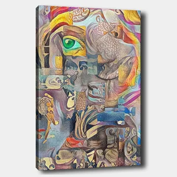 Lerretsbilde 70x100 cm - Surrealistisk komposisjon med et øye og abstrakte former som skaper en drømmeaktig atmosfære - Grønn / Beige / Rød - Interiør - Maleri & posters - Lerretsbilder