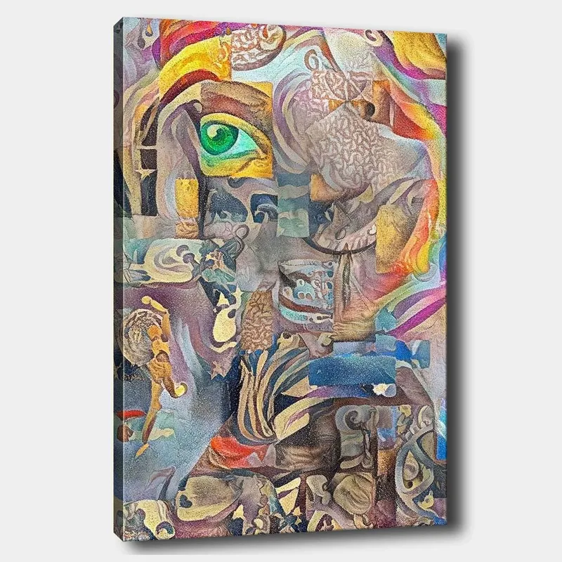 Lerretsbilde 70x100 cm - Surrealistisk komposisjon med et øye og abstrakte former som skaper en drømmeaktig atmosfære - Grønn / Beige / Rød - Interiør - Maleri & posters - Lerretsbilder