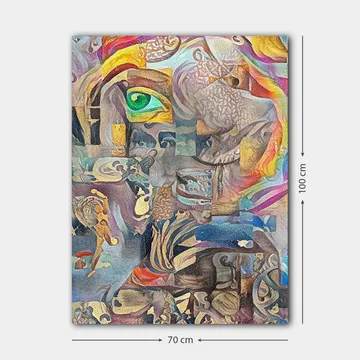 Lerretsbilde 70x100 cm - Surrealistisk komposisjon med et øye og abstrakte former som skaper en drømmeaktig atmosfære - Grønn / Beige / Rød - Interiør - Maleri & posters - Lerretsbilder