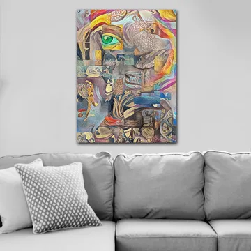 Lerretsbilde 70x100 cm - Surrealistisk komposisjon med et øye og abstrakte former som skaper en drømmeaktig atmosfære - Grønn / Beige / Rød - Interiør - Maleri & posters - Lerretsbilder