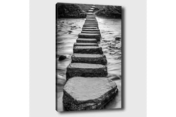 Lerretsbilde 70x100 cm - Svart-hvitt-bilde av steiner som danner en sti over vannoverflaten - Svart / Hvit / Grå - Interiør - Maleri & posters - Lerretsbilder