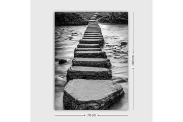 Lerretsbilde 70x100 cm - Svart-hvitt-bilde av steiner som danner en sti over vannoverflaten - Svart / Hvit / Grå - Interiør - Maleri & posters - Lerretsbilder