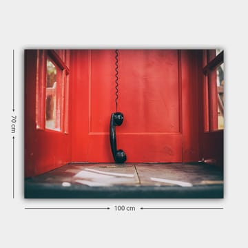 Lerretsbilde 70x100 cm - Svart telefon hengende i en rød telefonkiosk - Rød / Svart - Interiør - Maleri & posters - Lerretsbilder