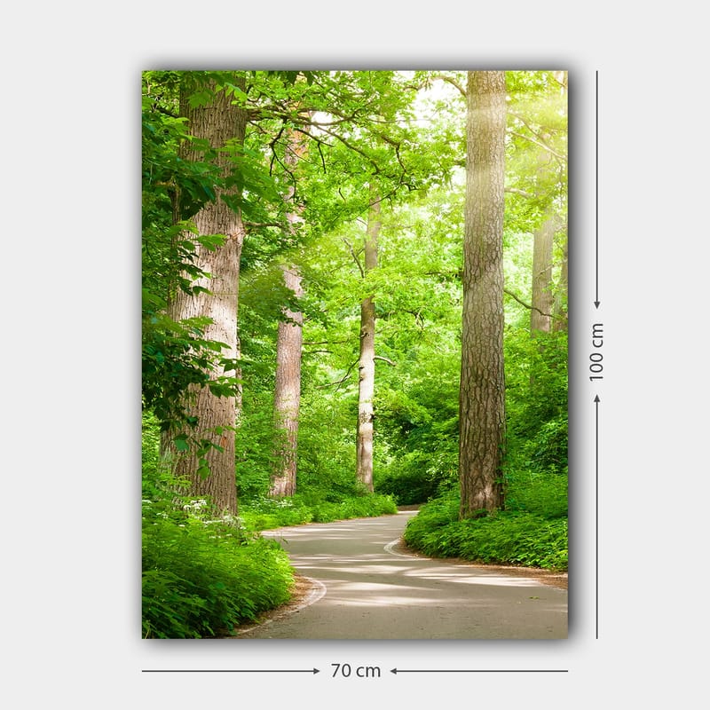Lerretsbilde 70x100 cm - Svingete vei gjennom en frodig skog - Grønn / Brun - Interiør - Maleri & posters - Lerretsbilder