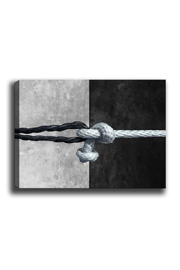 Lerretsbilde 70x100 cm - Tau som forbinder to kontrasterende overflater i svart og grått - Svart / Grå / Lyseblå - Interiør - Maleri & posters - Lerretsbilder