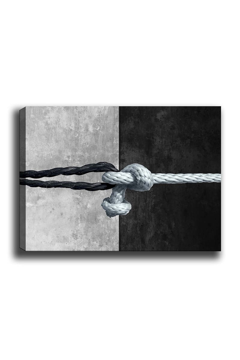 Lerretsbilde 70x100 cm - Tau som forbinder to kontrasterende overflater i svart og grått - Svart / Grå / Lyseblå - Interiør - Maleri & posters - Lerretsbilder