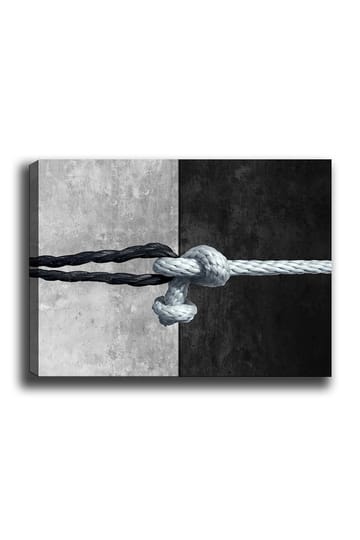 Lerretsbilde 70x100 cm - Tau som forbinder to kontrasterende overflater i svart og grått - Svart / Grå / Lyseblå - Interiør - Maleri & posters - Lerretsbilder