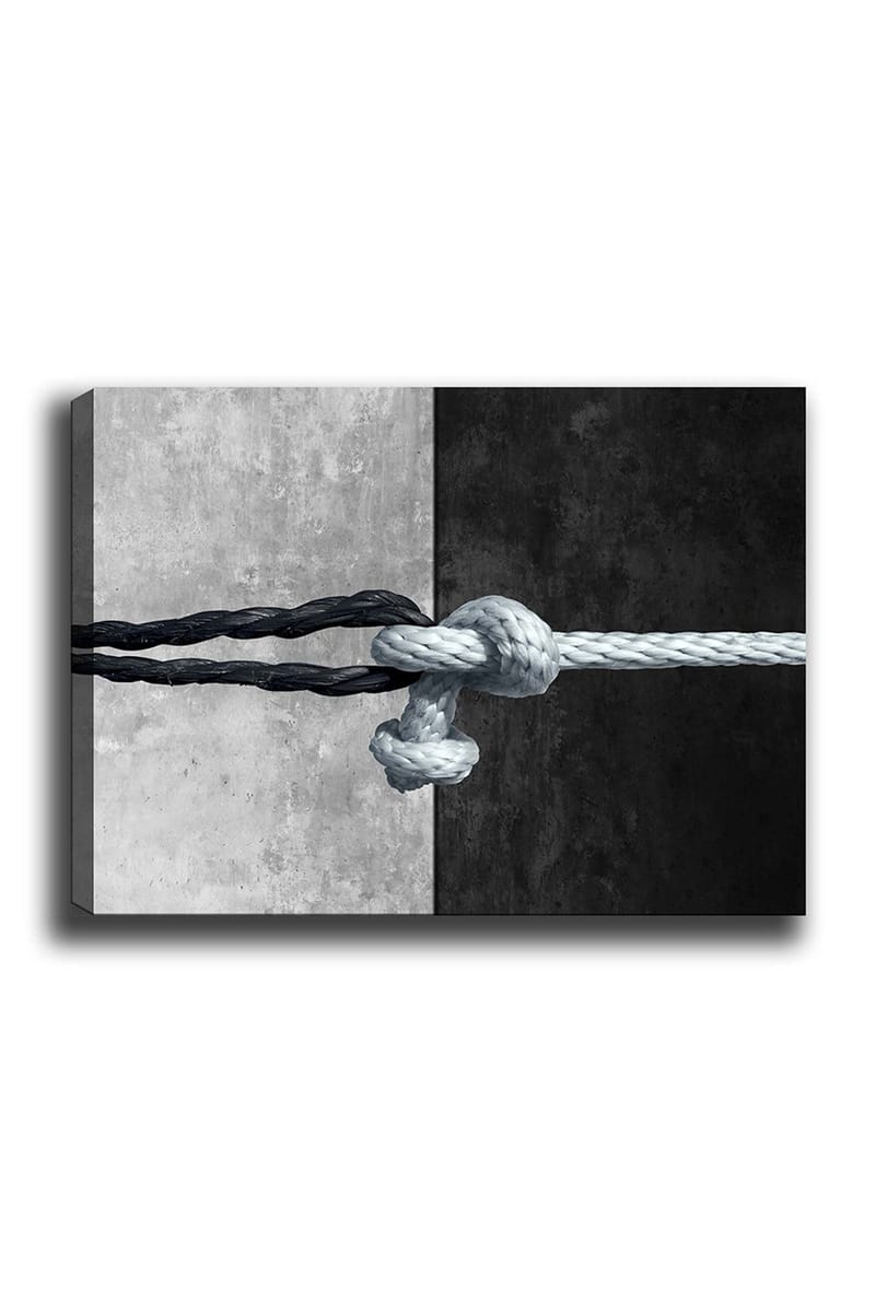 Lerretsbilde 70x100 cm - Tau som forbinder to kontrasterende overflater i svart og grått - Svart / Grå / Lyseblå - Interiør - Maleri & posters - Lerretsbilder