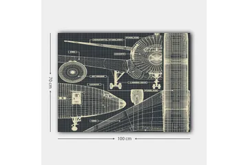 Lerretsbilde 70x100 cm - Teknisk tegning av et fly med detaljerte komponenter - Mørk blå / Lys beige - Interiør - Maleri & posters - Lerretsbilder