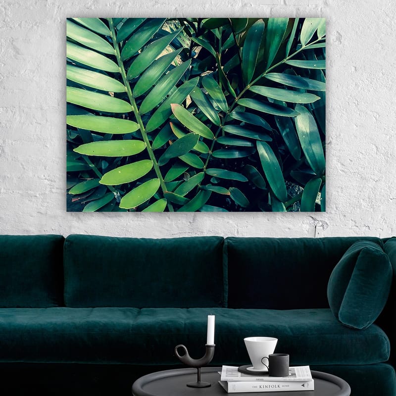 Lerretsbilde 70x100 cm - Tettvevde grønne planteblader som skaper en frodig og levende følelse - Mørkegrønn / Lysegrønn - Interiør - Maleri & posters - Lerretsbilder