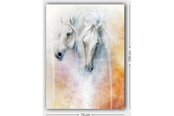 Lerretsbilde 70x100 cm - To elegante hester som fremstår i en myk og drømmeaktig komposisjon - Hvit / Lys grå / Oransje - Interiør - Maleri & posters - Lerretsbilder