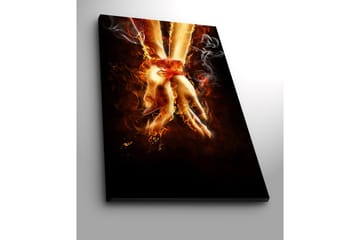 Lerretsbilde 70x100 cm - To hender bundet sammen med et rødt bånd, omgitt av ild og røyk - Oransje / Rød / Beige - Interiør - Maleri & posters - Lerretsbilder