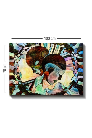 Lerretsbilde 70x100 cm - To stiliserte ansikter forent i en harmonisk komposisjon - Mørk brun / Lys blå / Grønn - Interiør - Maleri & posters - Lerretsbilder