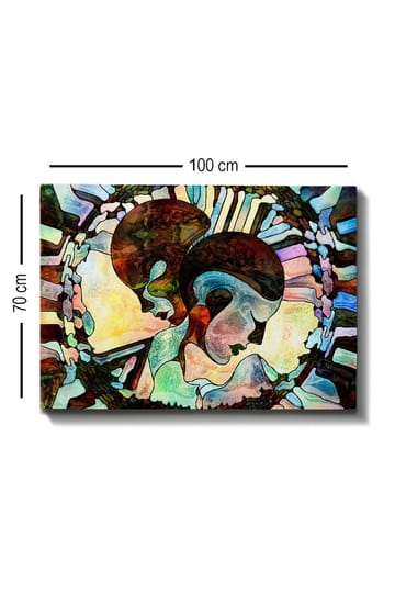 Lerretsbilde 70x100 cm - To stiliserte ansikter forent i en harmonisk komposisjon - Mørk brun / Lys blå / Grønn - Interiør - Maleri & posters - Lerretsbilder