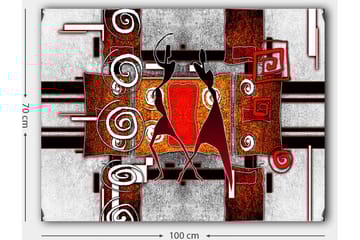 Lerretsbilde 70x100 cm - To stiliserte figurer som danser i en abstrakt komposisjon med spiraler og geometriske former - Rød / Brun / Svart - Interiør - Maleri & posters - Lerretsbilder