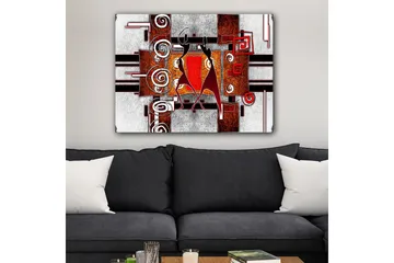 Lerretsbilde 70x100 cm - To stiliserte figurer som danser i en abstrakt komposisjon med spiraler og geometriske former - Rød / Brun / Svart - Interiør - Maleri & posters - Lerretsbilder