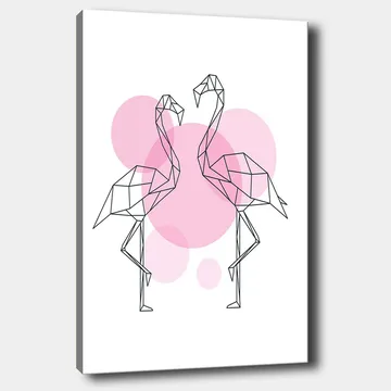 Lerretsbilde 70x100 cm - To stiliserte flamingoer i geometrisk form som står tett inntil hverandre - Rosa / Svart - Interiør - Maleri & posters - Lerretsbilder