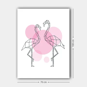Lerretsbilde 70x100 cm - To stiliserte flamingoer i geometrisk form som står tett inntil hverandre - Rosa / Svart - Interiør - Maleri & posters - Lerretsbilder