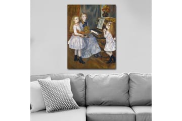Lerretsbilde 70x100 cm - Tre jenter som spiller musikk ved et piano - Lys blå / Hvit / Svart - Interiør - Maleri & posters - Lerretsbilder