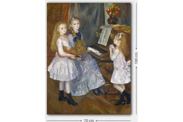 Lerretsbilde 70x100 cm - Tre jenter som spiller musikk ved et piano - Lys blå / Hvit / Svart - Interiør - Maleri & posters - Lerretsbilder